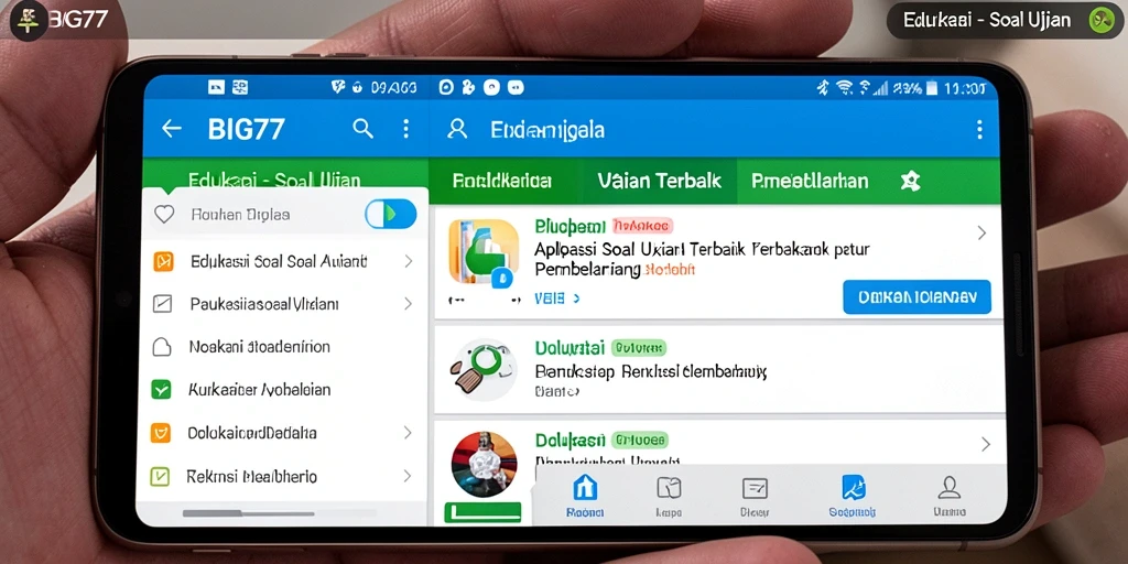 Tampilan antarmuka aplikasi BIG77 untuk soal ujian yang interaktif.