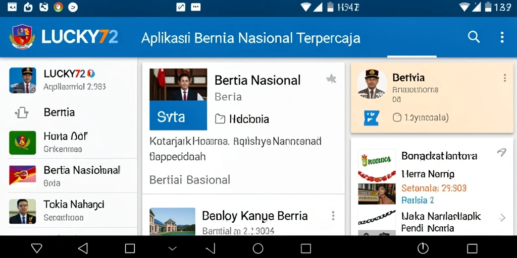 Antarmuka aplikasi LUCKY72 yang menampilkan berita nasional terbaru.