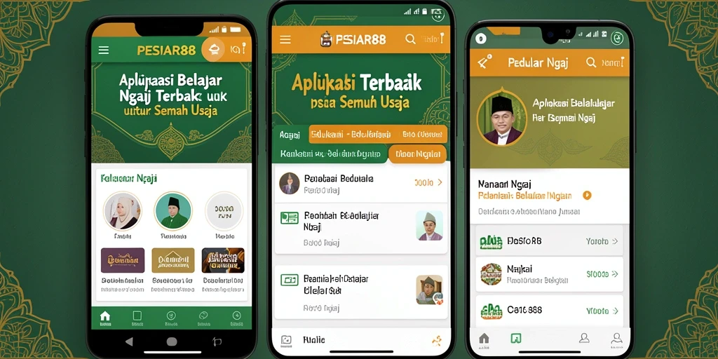 Antarmuka aplikasi PESIAR88 yang interaktif dan menarik untuk belajar ngaji.