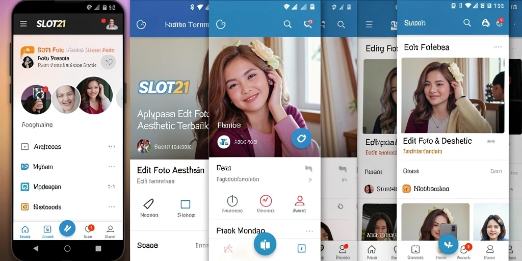 Antarmuka SLOT21 dengan berbagai pilihan filter untuk edit foto aesthetic.