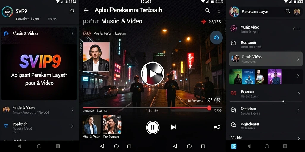 Tampilan antarmuka SVIP9 saat merekam layar dengan opsi fitur perekaman.